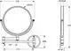 Runder Kosmetikspiegel mit Armhalterung und runder Wandplatte, in Chromoptik, von Ideal Standard, siehe technische Zeichnung für Maße und Details.